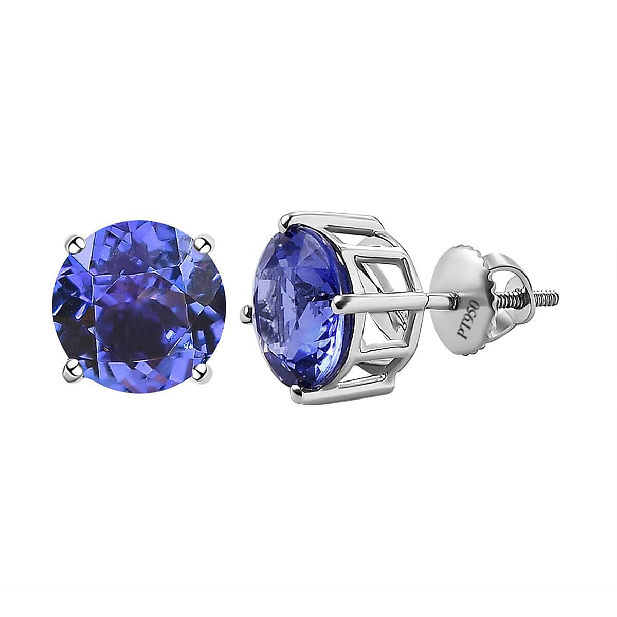 RHAPSODY 950 Platinum AAAA Tanzanite Stud Earrings (with Screw Back) 5.00 Ct.