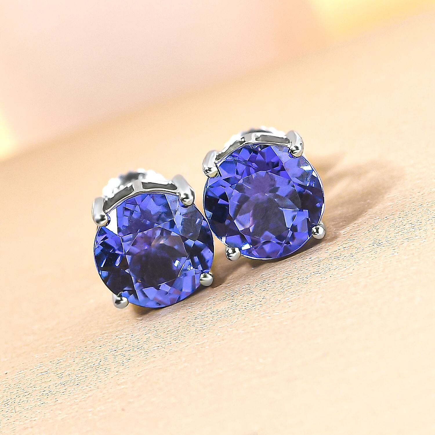 RHAPSODY 950 Platinum AAAA Tanzanite Stud Earrings (with Screw Back) 5.00 Ct.