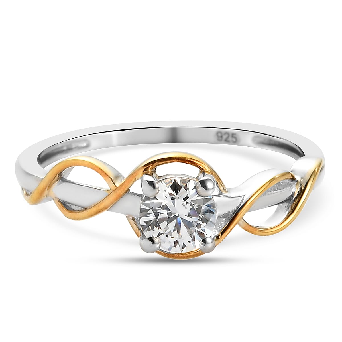 Lustro Stella - Two Tone Overlay Sterling Silver Ring Made with Finest CZ