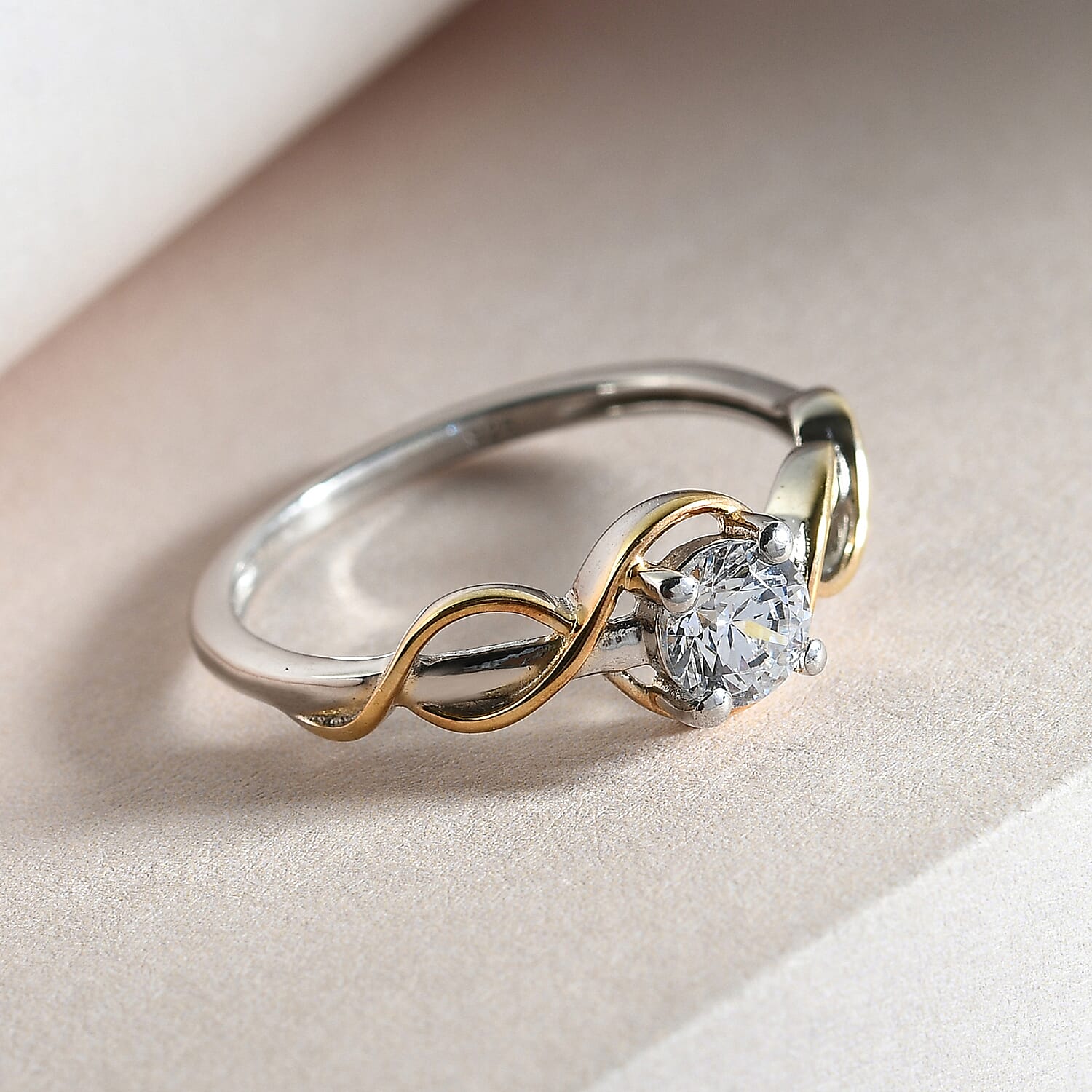 Lustro Stella - Two Tone Overlay Sterling Silver Ring Made with Finest CZ