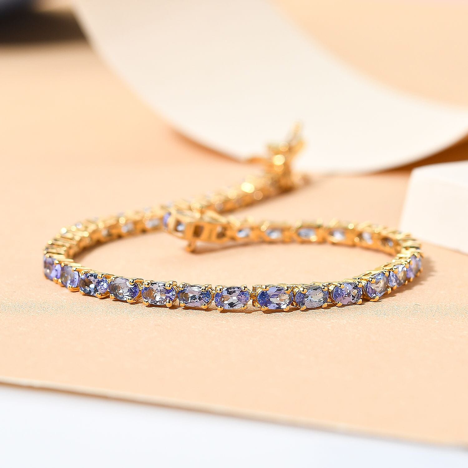 Tanzanite Bracelet (Size - 7.5) in 14K Gold Overlay Sterling Silver 8.73 Ct, Silver Wt. 8.64 Gms