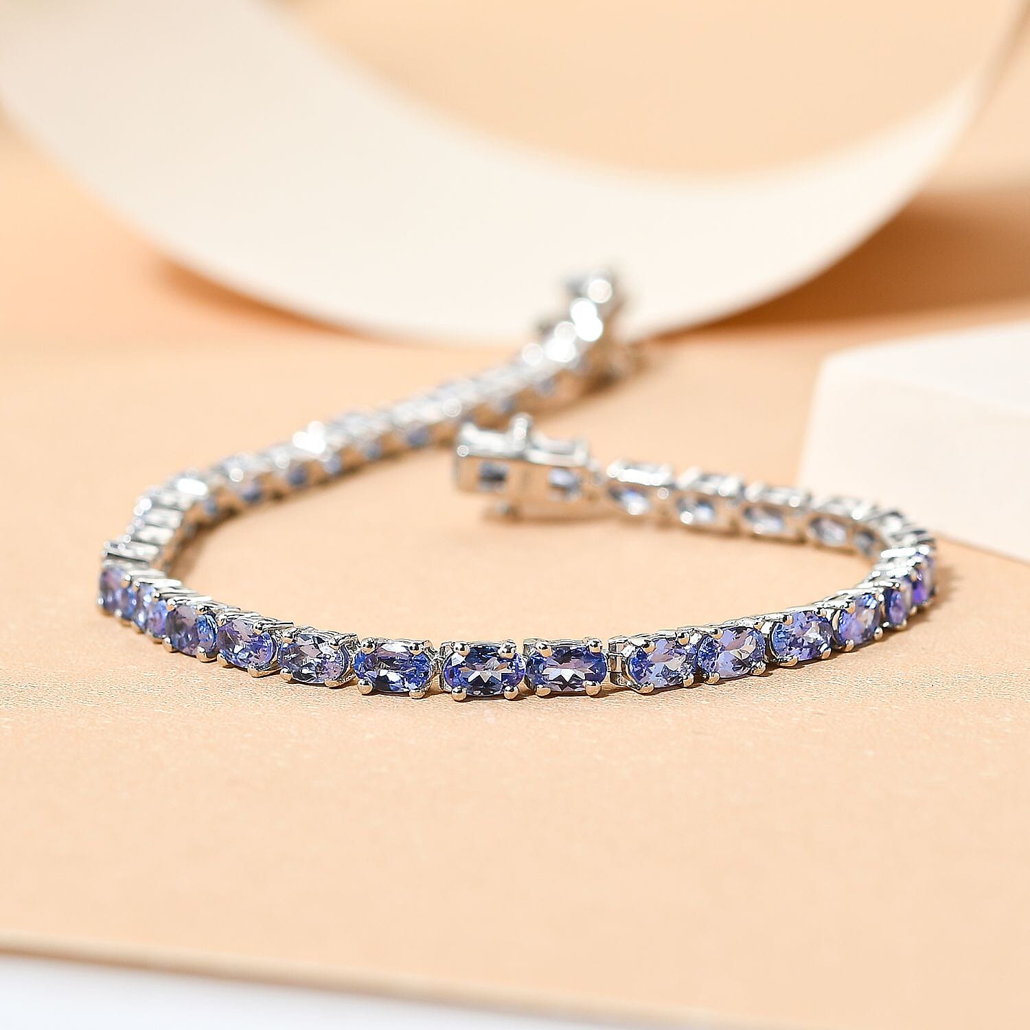 Tanzanite Bracelet (Size - 7.5) in Platinum Overlay Sterling Silver 8.72Ct, Silver Wt. 8.65 Gms