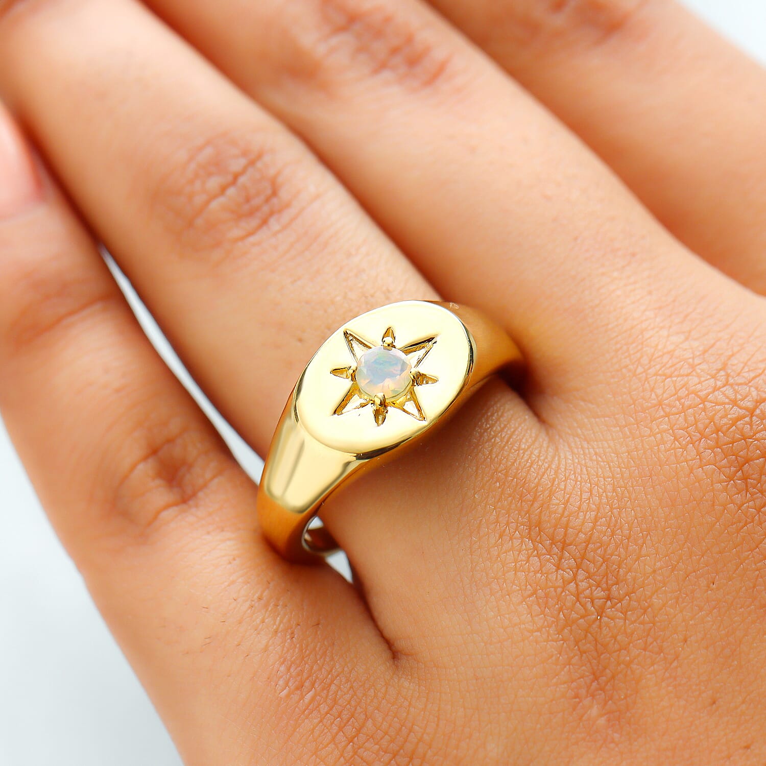 Ethiopian Welo Opal Ring in 14K Gold Overlay Sterling Silver.