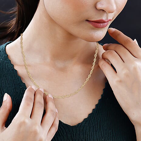 9K Yellow Gold Diamond Cut Rope Necklace 20 Inch