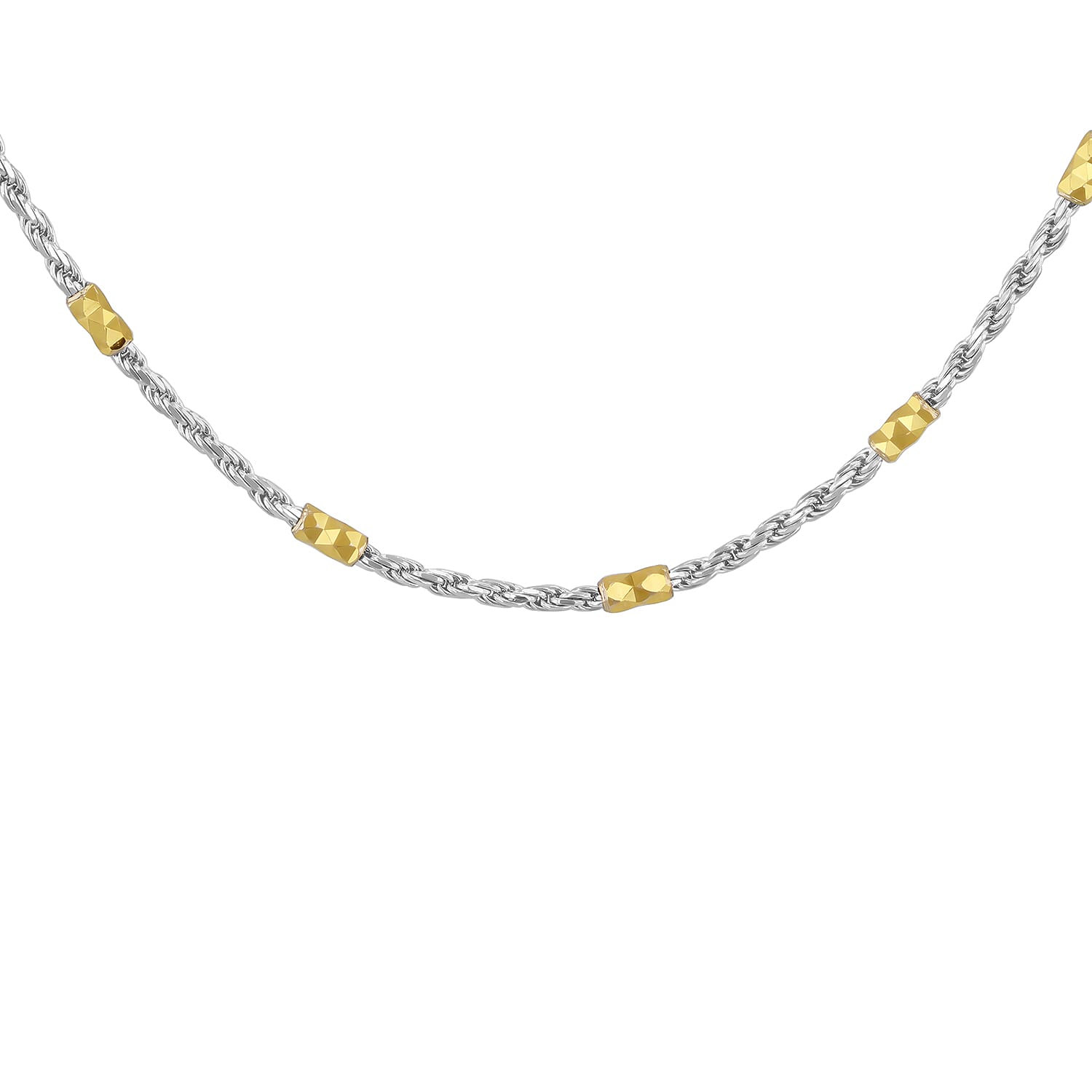 9K Two Colour Gold 1.5mm Diamond Cut Bar And Rope Chain 16 Inch
