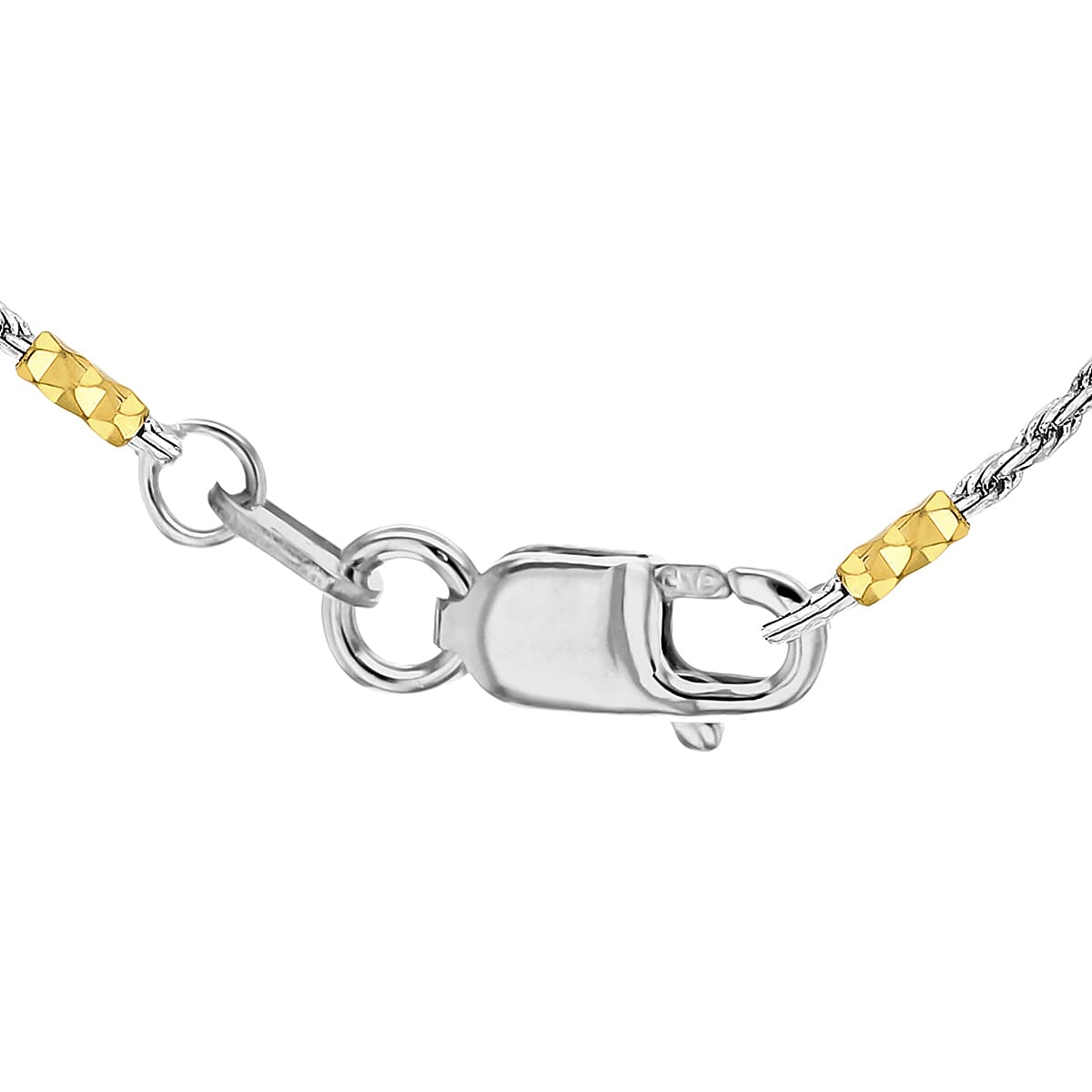 9K Two Colour Gold 1.5mm Diamond Cut Bar And Rope Chain 16 Inch