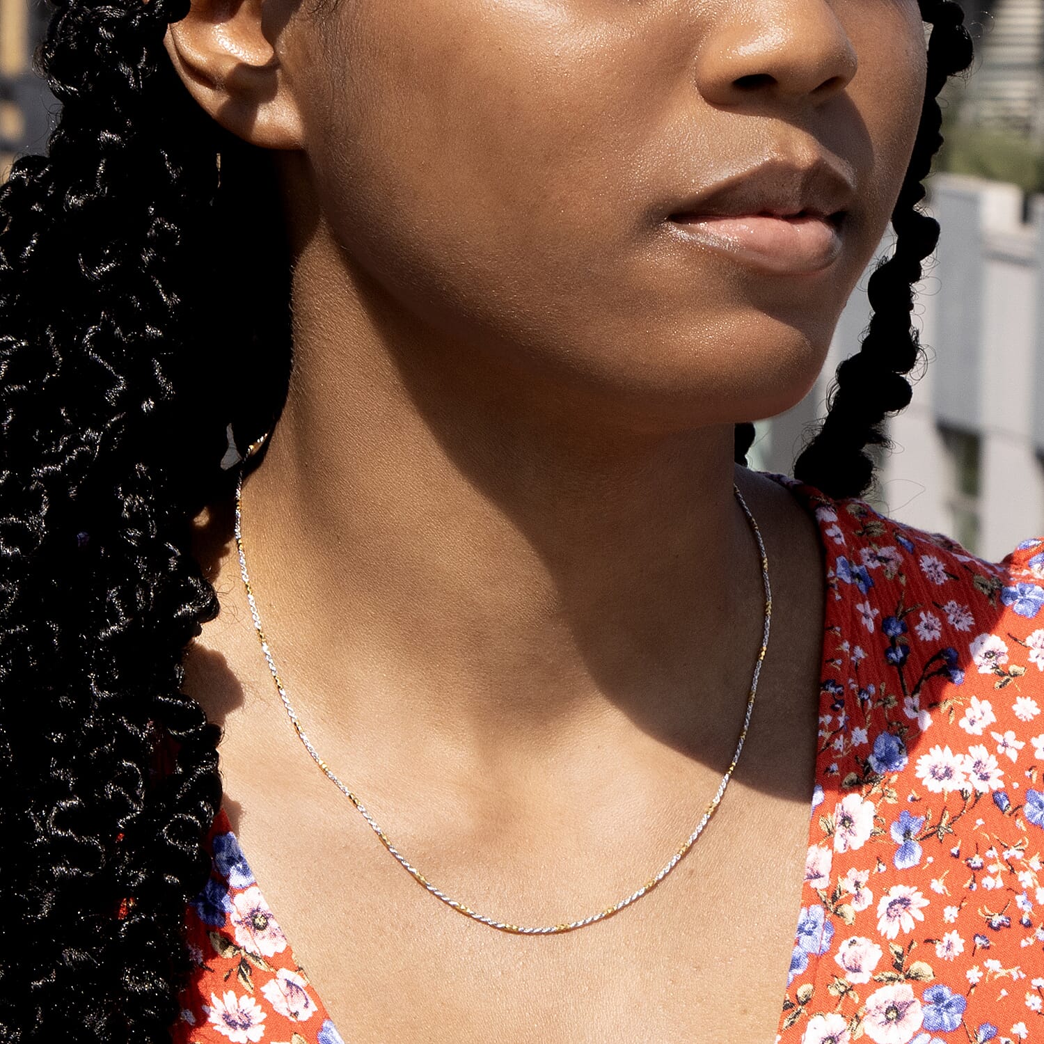 9K Two Colour Gold 1.5mm Diamond Cut Bar And Rope Chain 18 Inch