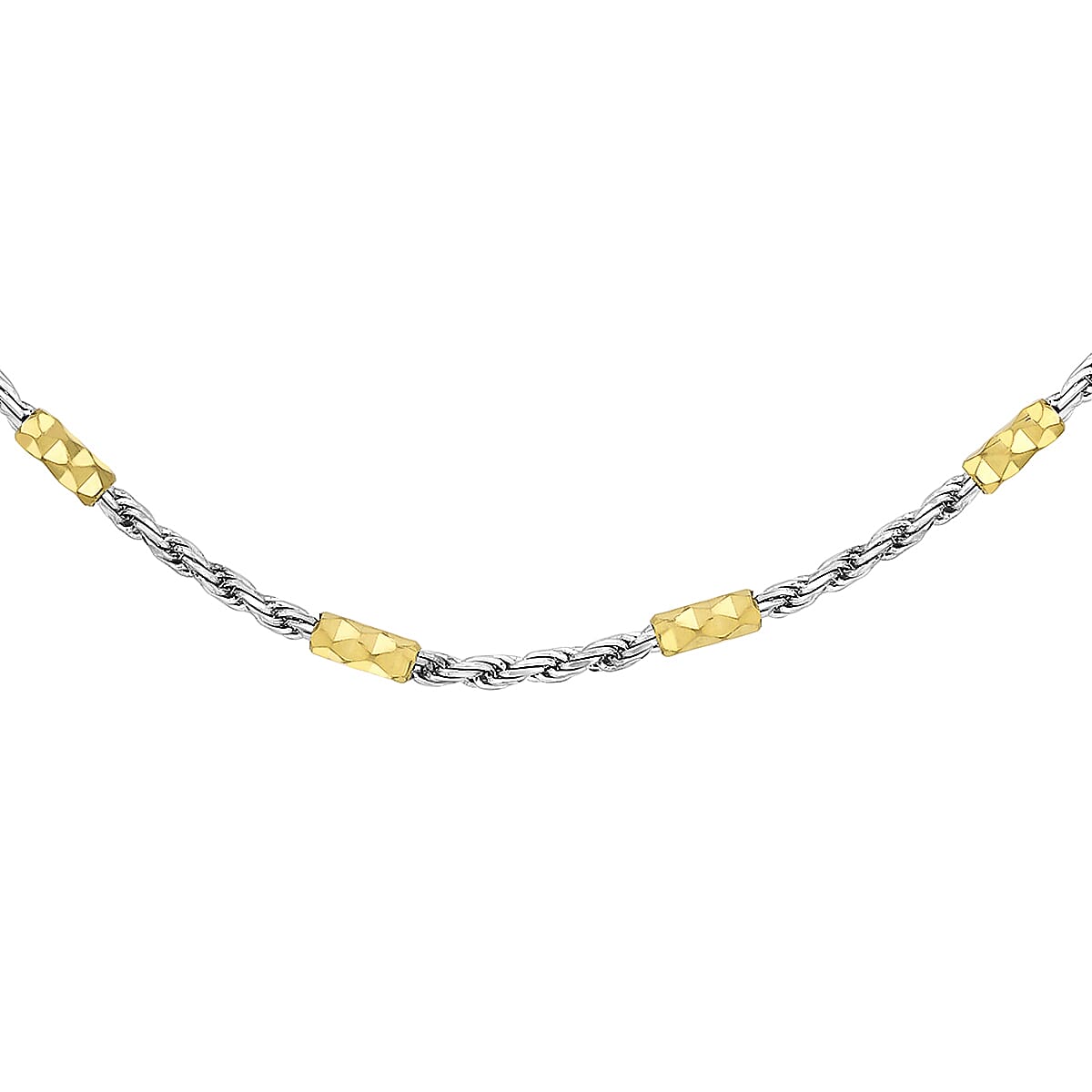 9K Two Colour Gold 1.5mm Diamond Cut Bar And Rope Chain 18 Inch