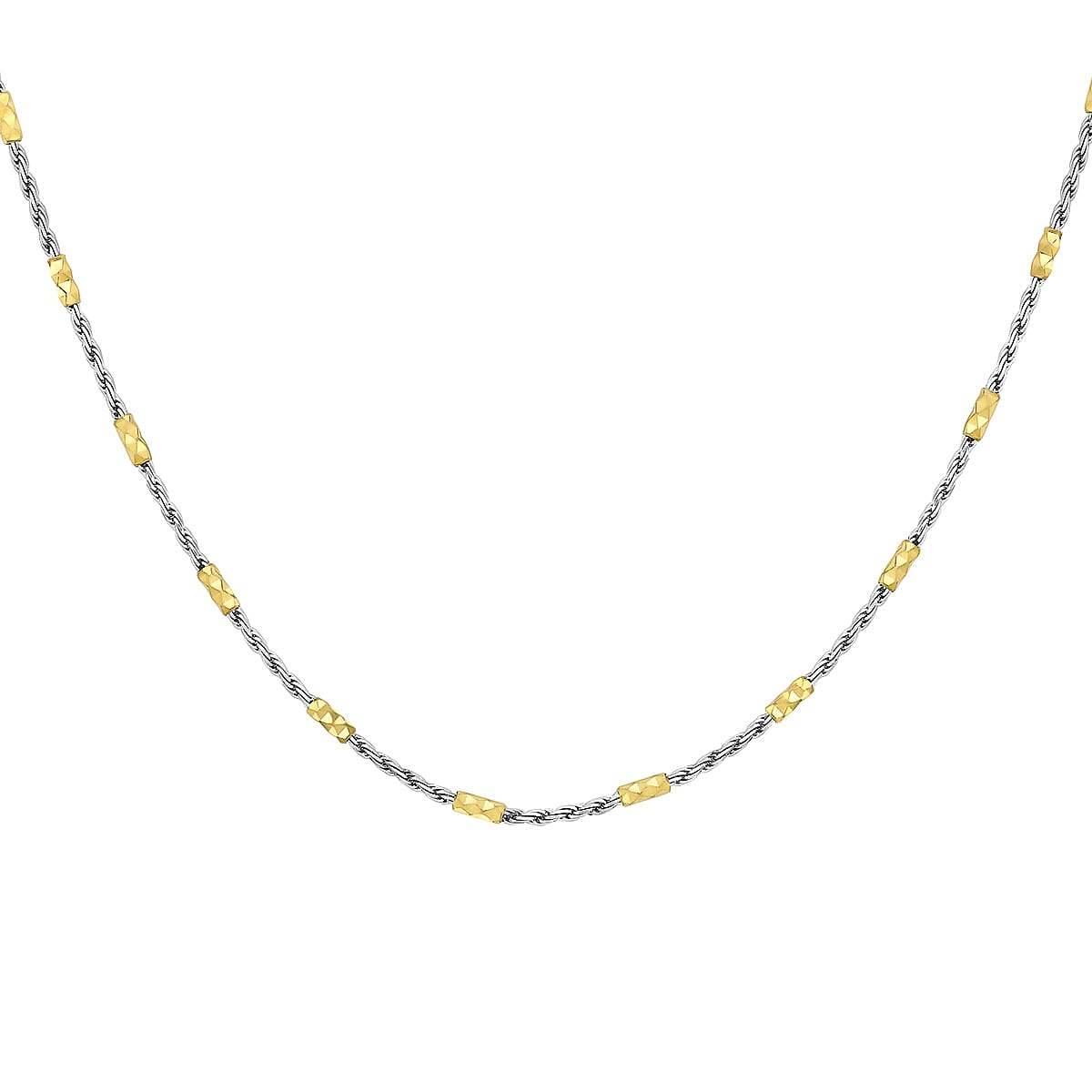 9K Two Colour Gold 1.5mm Diamond Cut Bar And Rope Chain 18 Inch