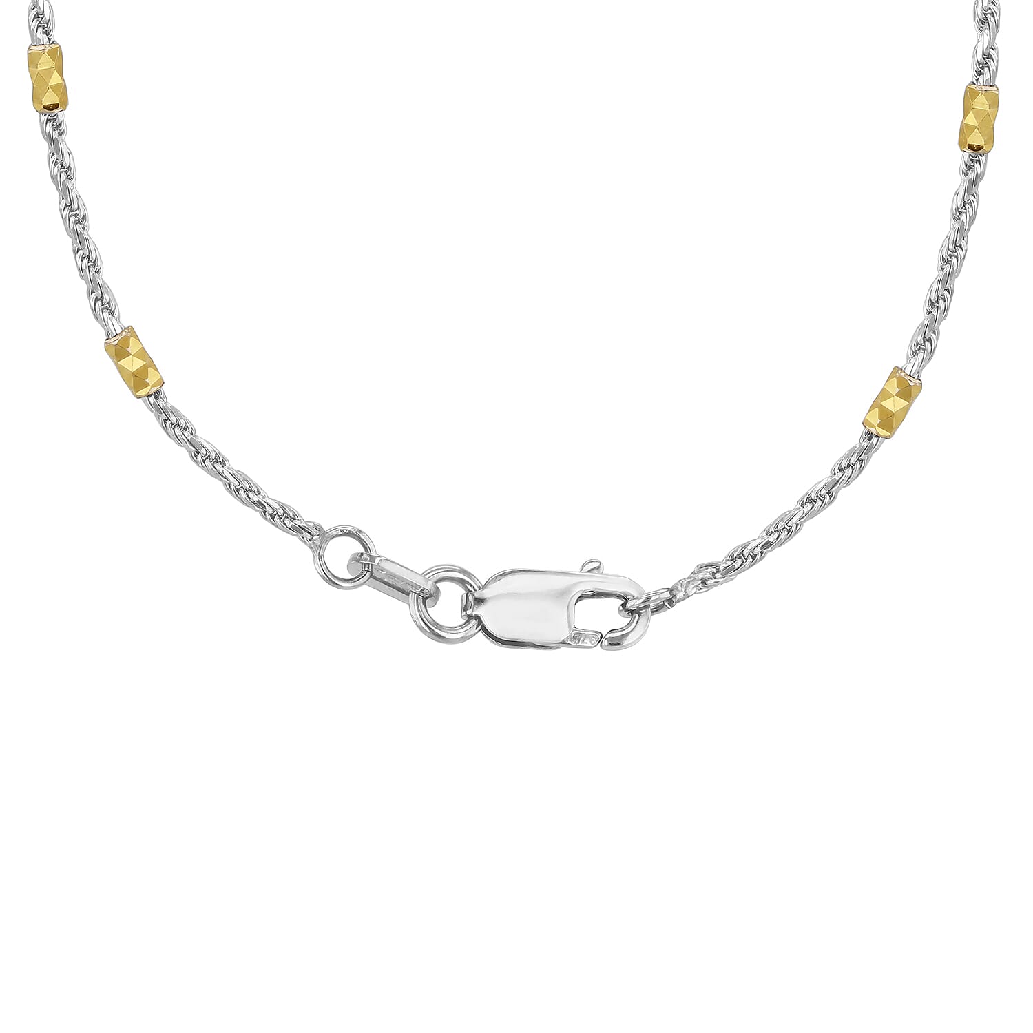 9K Two Colour Gold 1.5mm Diamond Cut Bar And Rope Chain 20 Inch