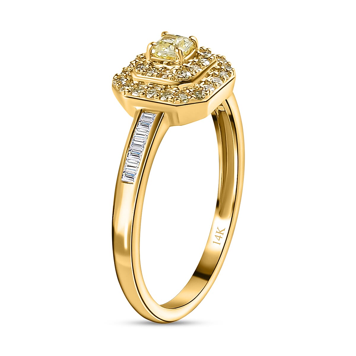 14K Yellow Gold SGL Certified Natural Yellow Diamond (SI-I1) and White Diamond (I1-I2-G-H) Halo Ring 0.50 Ct