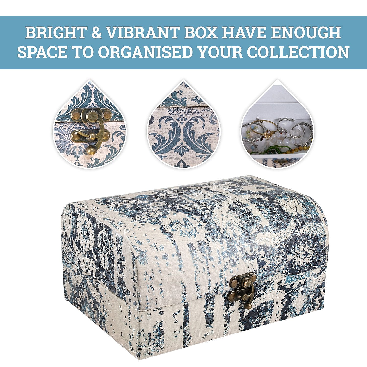 Set of 2 - Textile Pattern Jewellery Box (Size 26x20x13 Cm & 20x15x11 Cm) - Grey