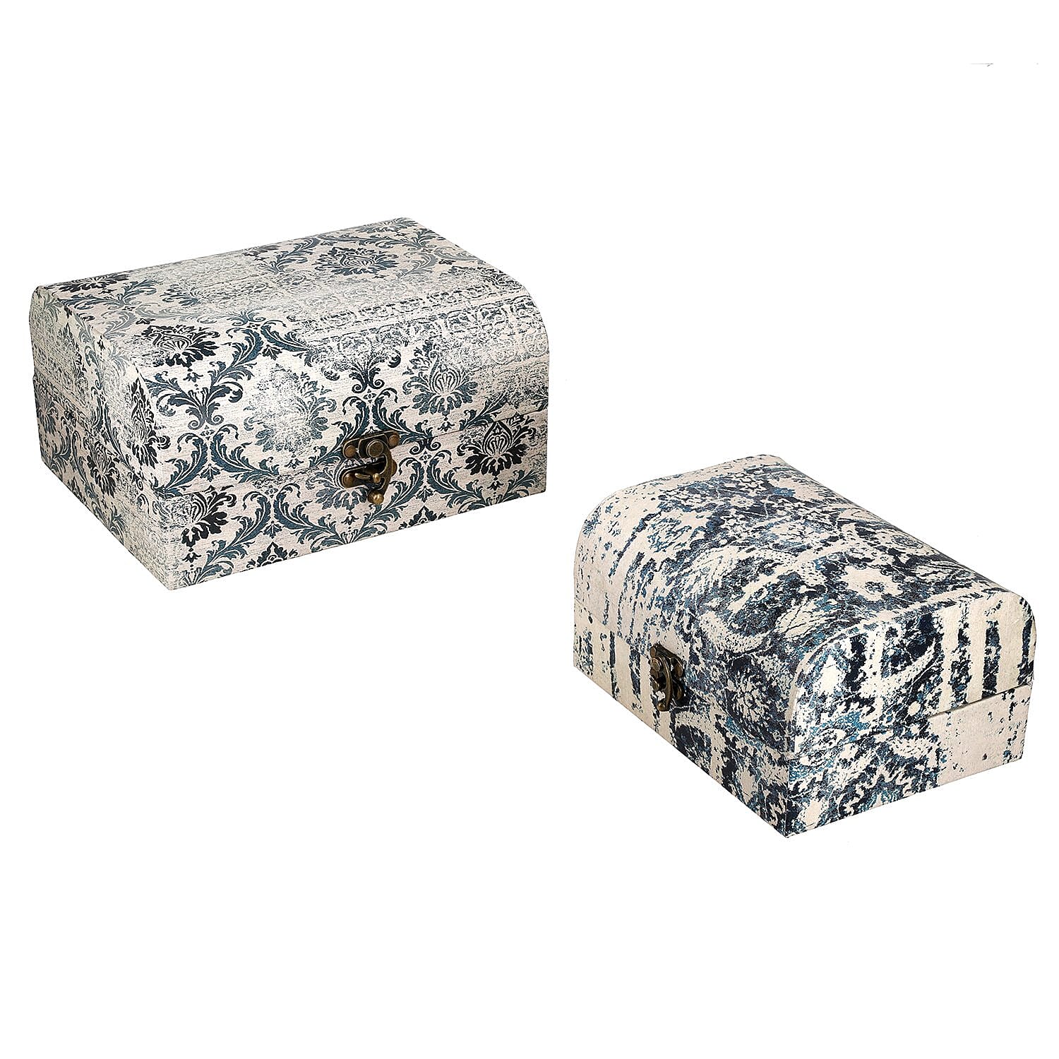 Set of 2 - Textile Pattern Jewellery Box (Size 26x20x13 Cm & 20x15x11 Cm) - Grey