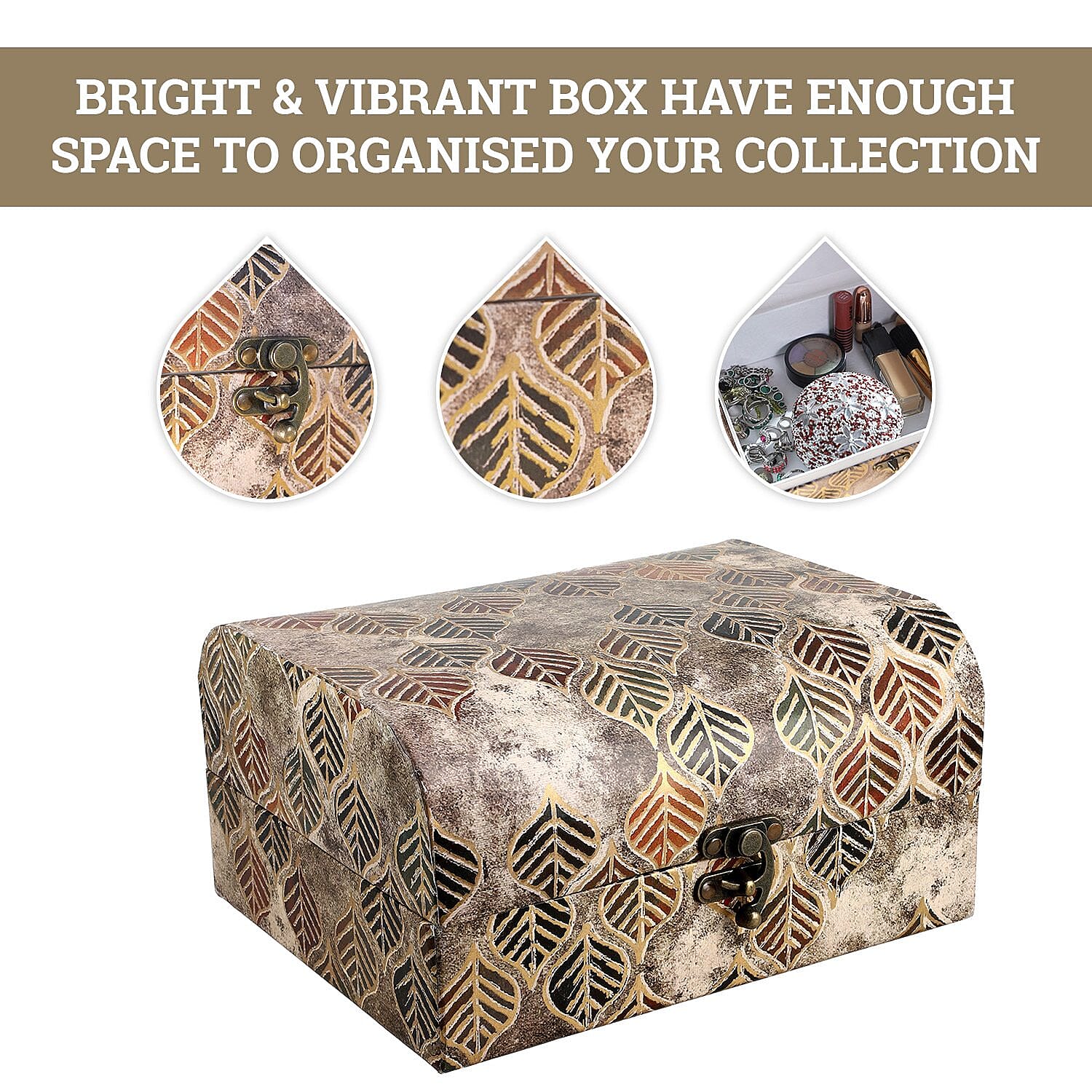 Set of 2 - Leaf & Textile Pattern Jewellery Box (Size 26x20x13 Cm & 20x15x11 Cm) - Brown & Blue