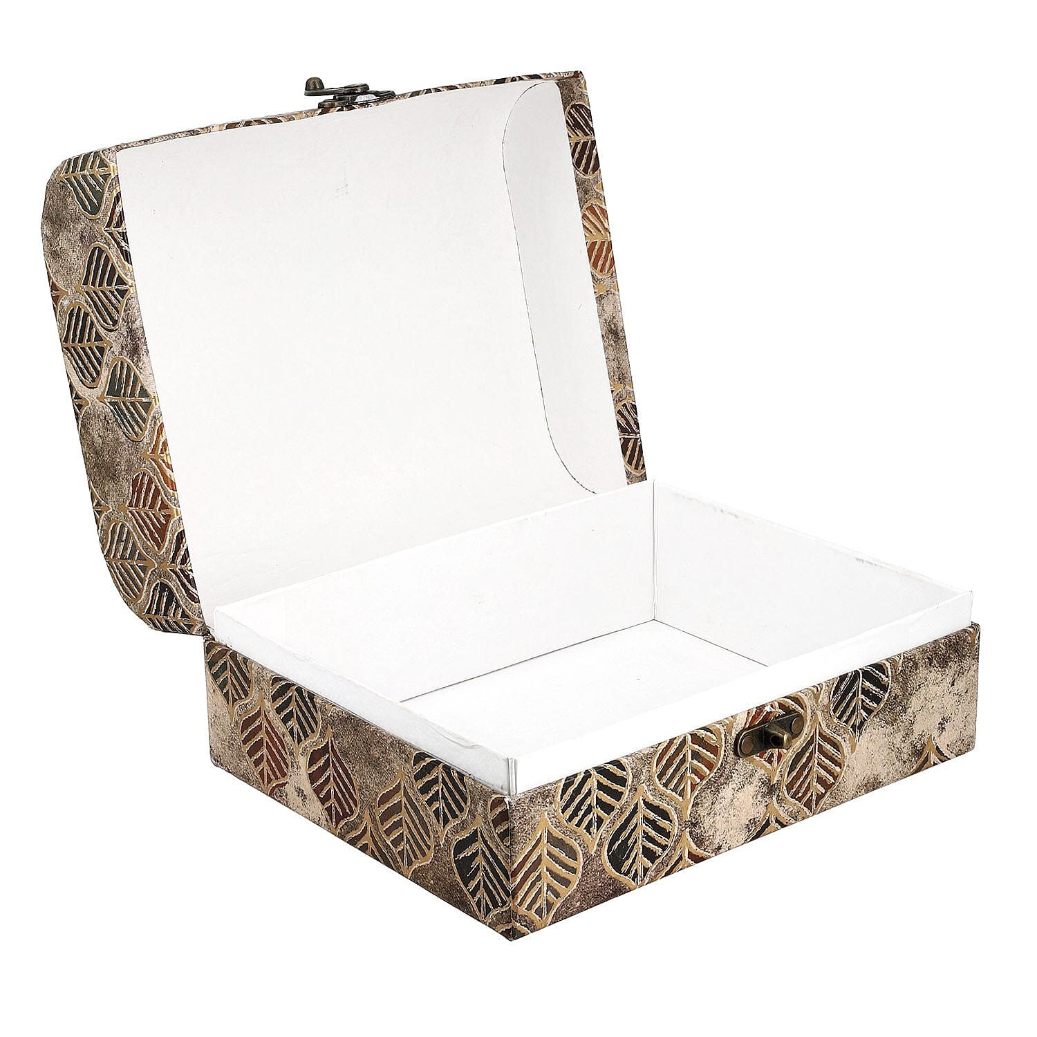 Set of 2 - Leaf & Textile Pattern Jewellery Box (Size 26x20x13 Cm & 20x15x11 Cm) - Brown & Blue