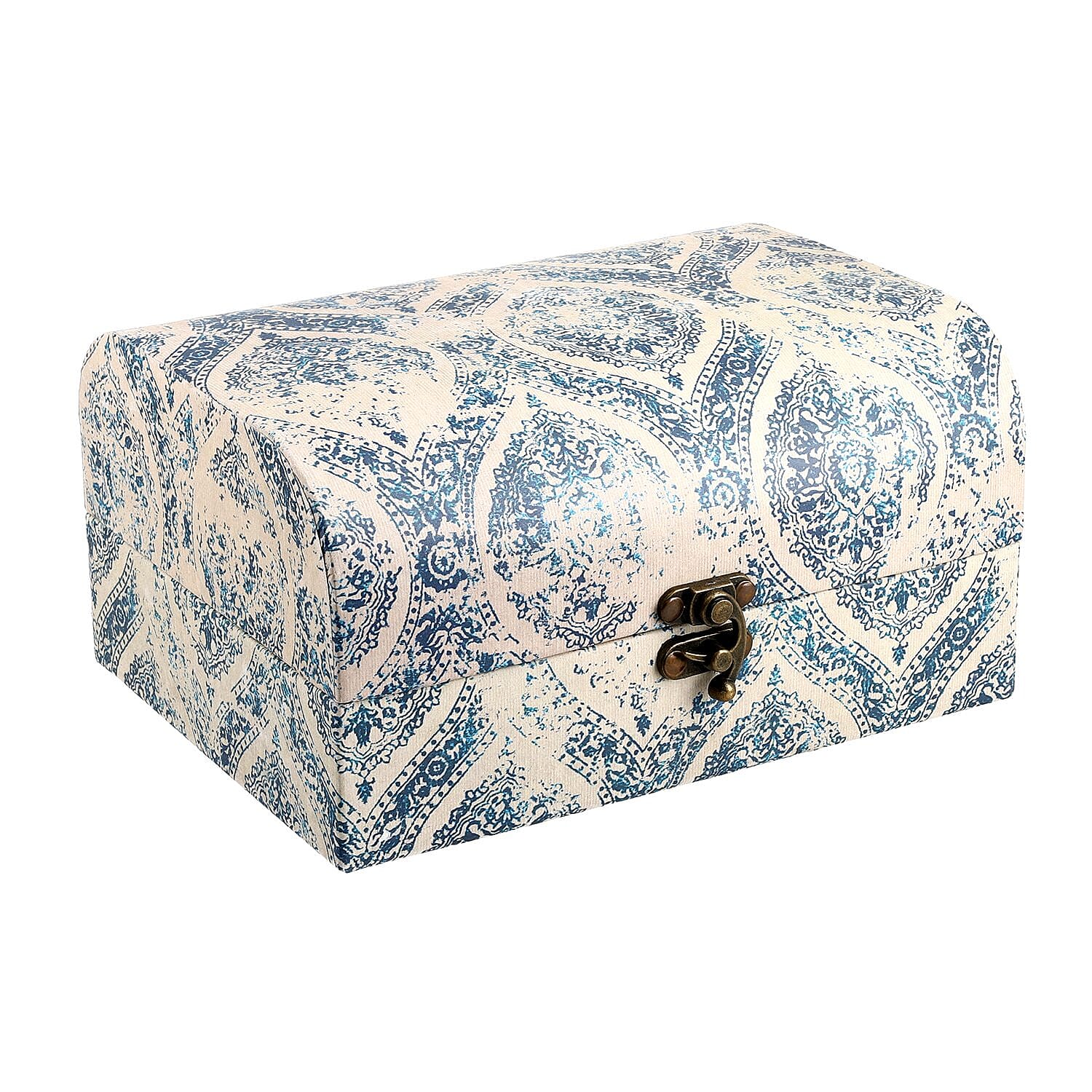 Set of 2 - Leaf & Textile Pattern Jewellery Box (Size 26x20x13 Cm & 20x15x11 Cm) - Brown & Blue