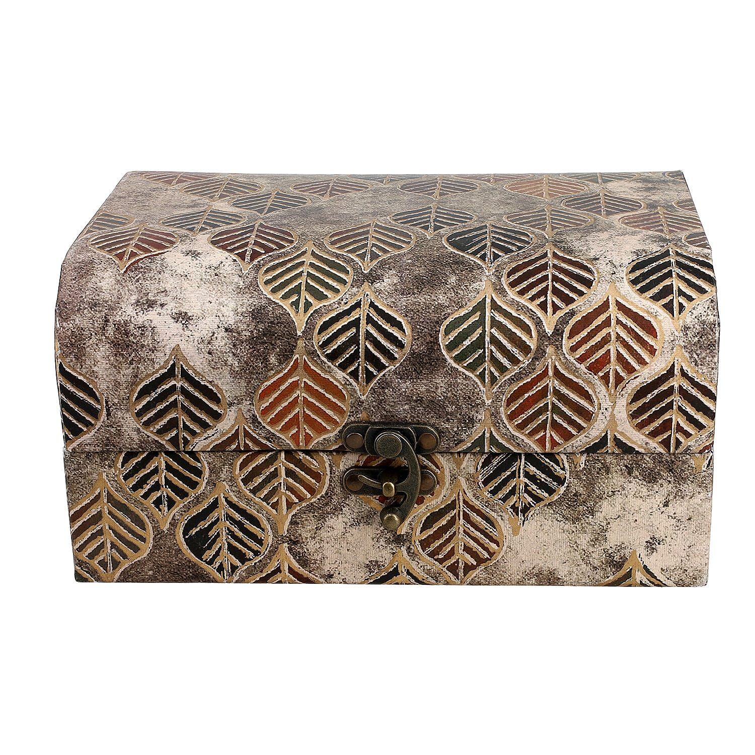 Set of 2 - Leaf & Textile Pattern Jewellery Box (Size 26x20x13 Cm & 20x15x11 Cm) - Brown & Blue