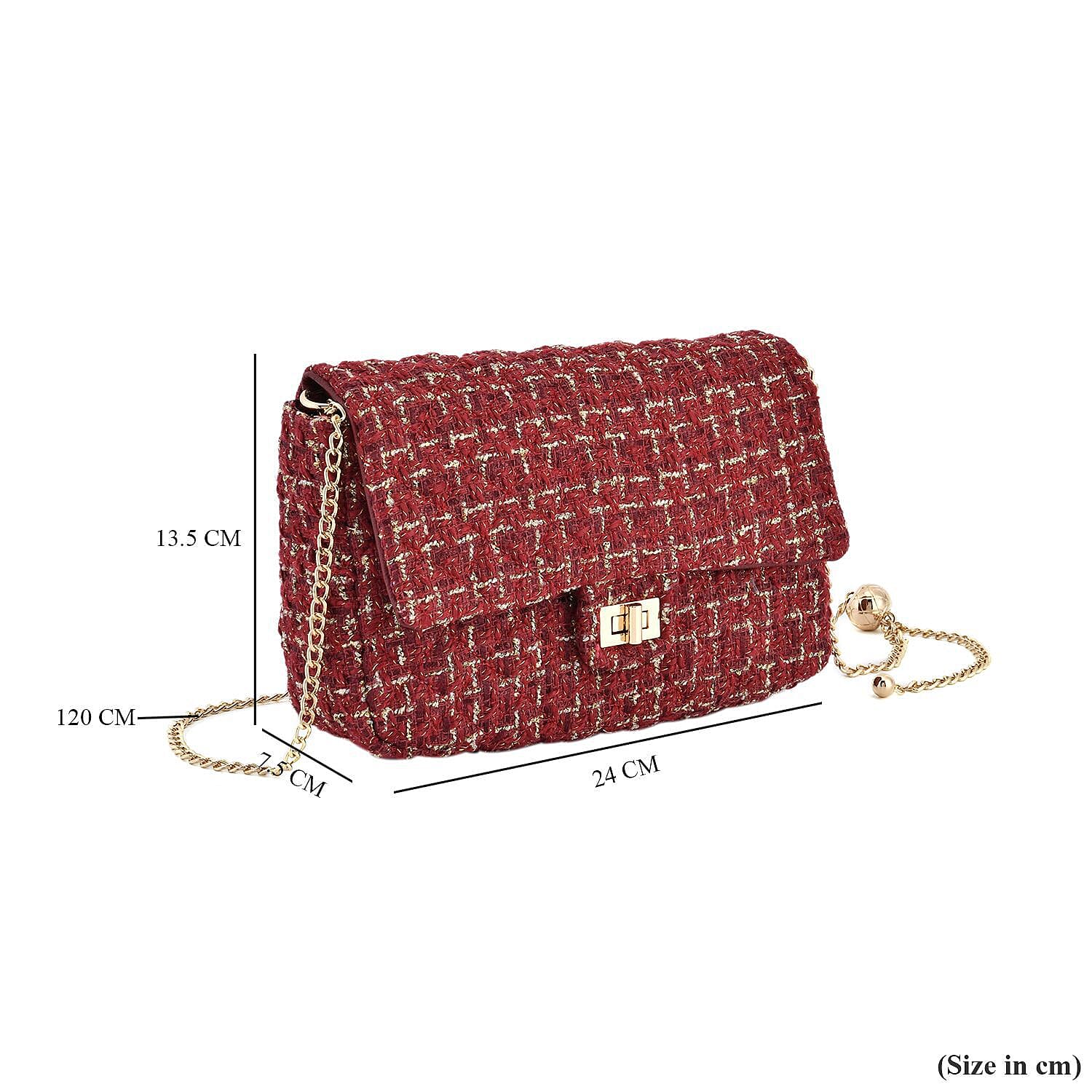 Designer Inspired - Tweed Shoulder Bag with Adjustable Shoulder