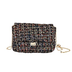 Tweed Shoulder Bag with Adjustable Shoulder Metal Chain - White
