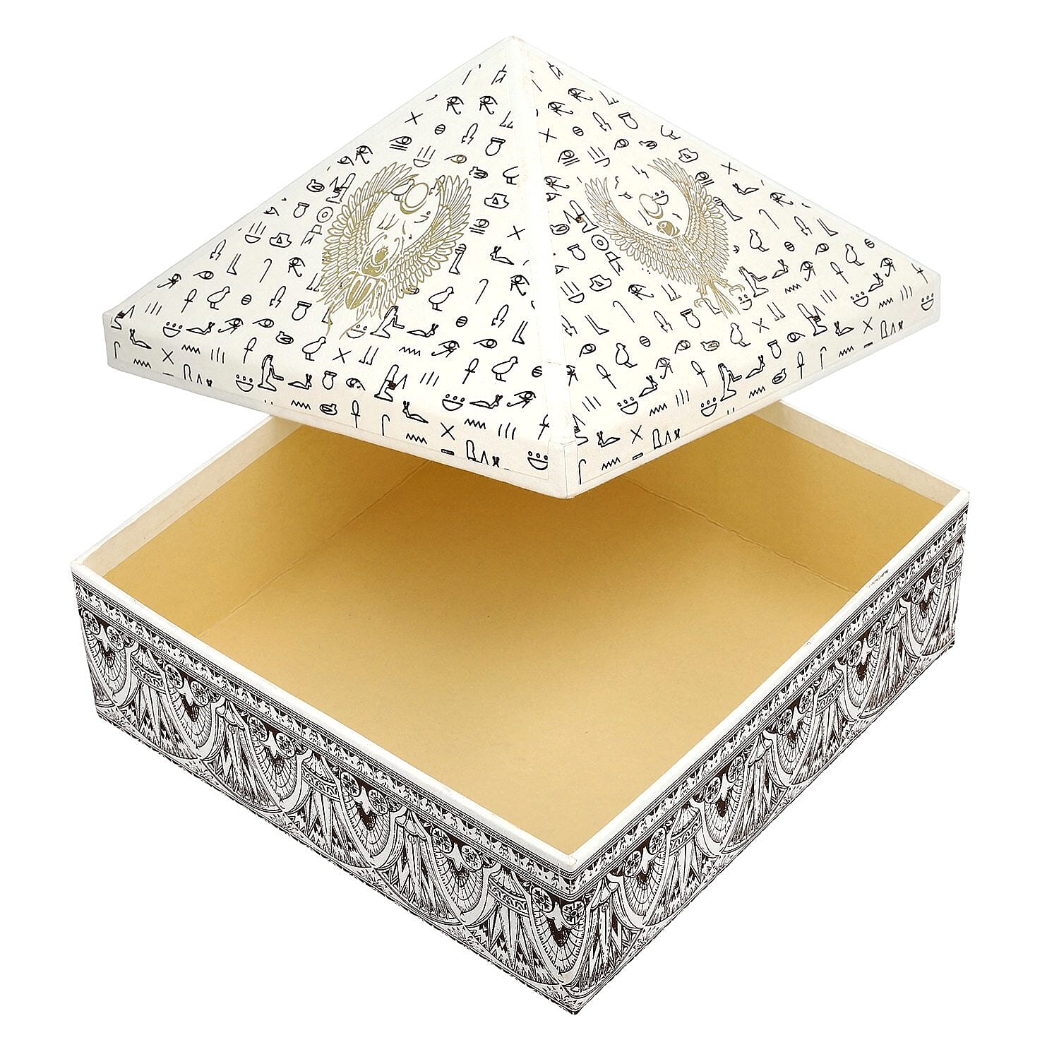 Set of 2 Handmade Paper and Handblock Printed Pyramid Shape Boxes - Egyptian Symbols