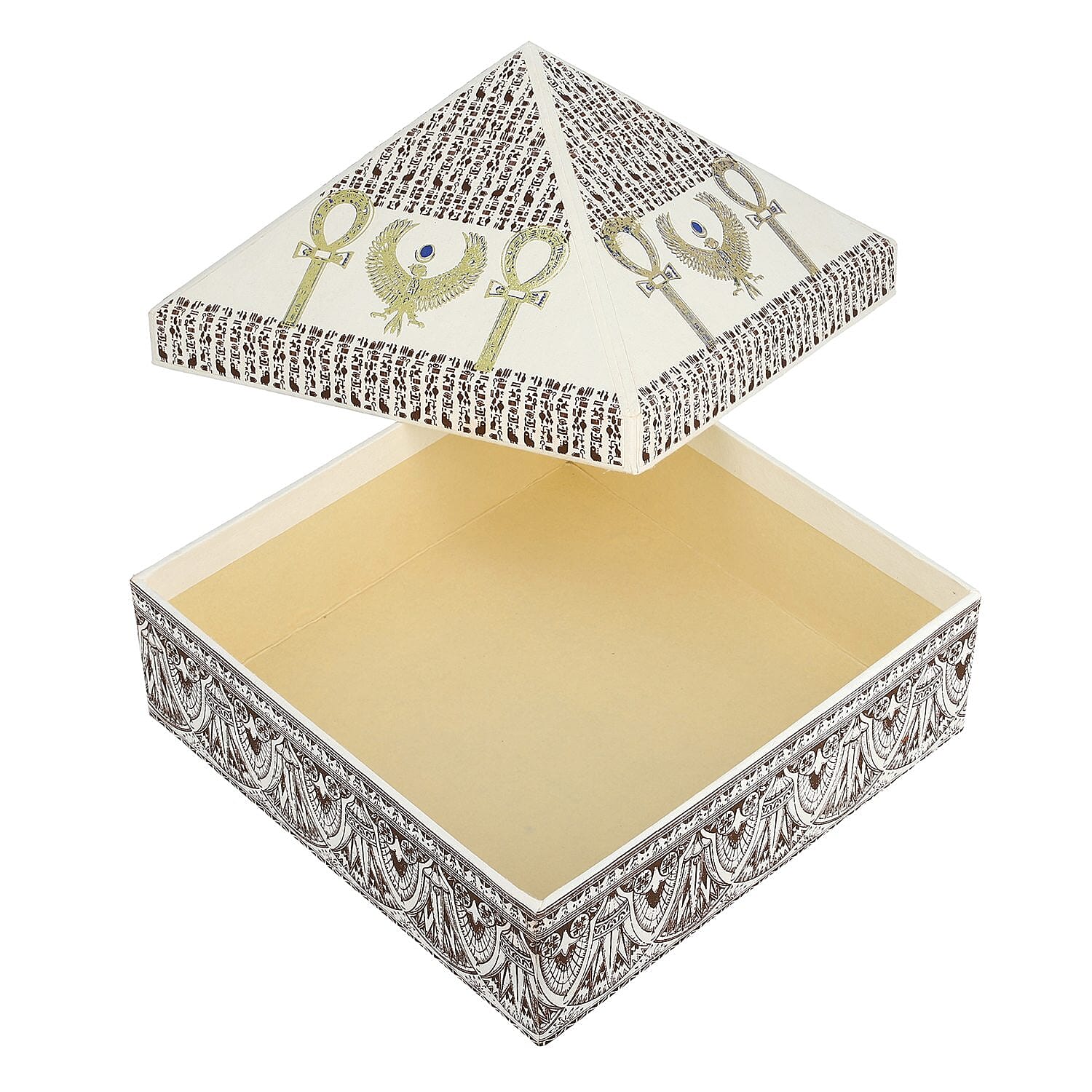Set of 2 Handmade Paper and Handblock Printed Pyramid Shape Boxes - Egyptian Ankh