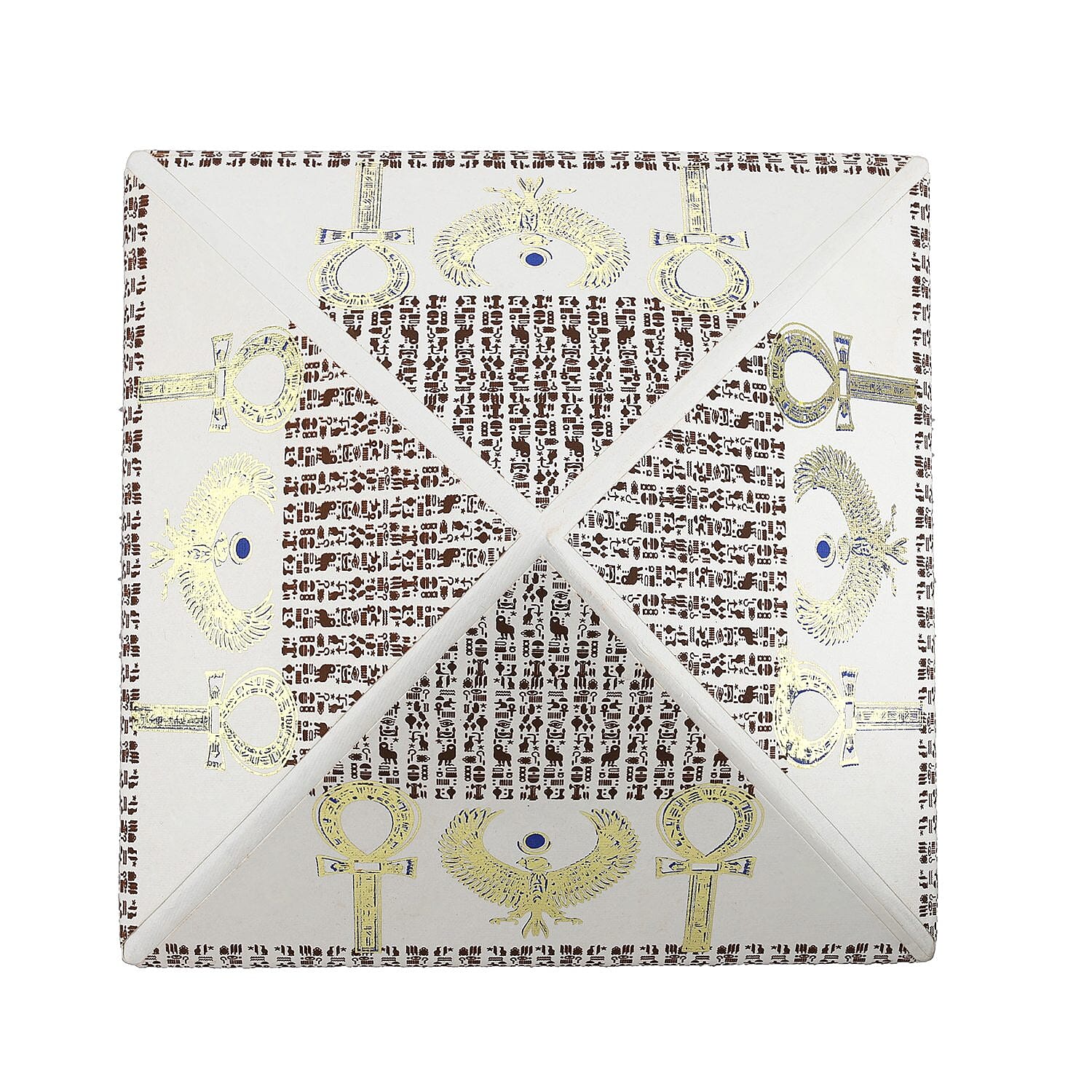 Set of 2 Handmade Paper and Handblock Printed Pyramid Shape Boxes - Egyptian Ankh