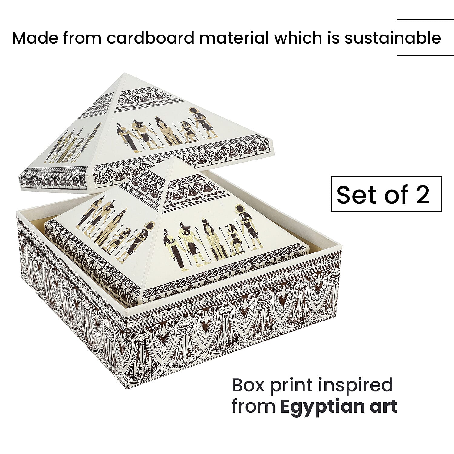 Set of 2 Handmade Paper and Handblock Printed Pyramid Shape Boxes - Egyptian Gods