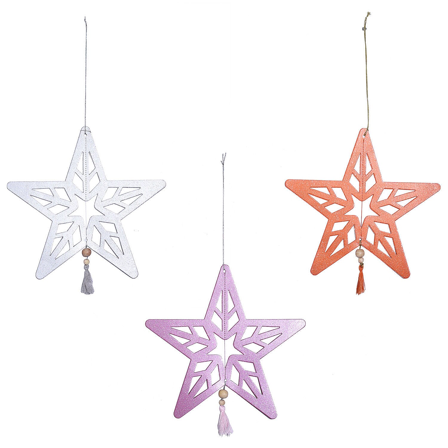 Decorative Set of 6 Glitter Printed 3D Star with Elaborate cut-out Hanging Graland Kit (Size 26x25 Cm)