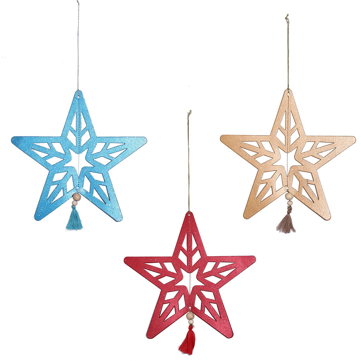 Decorative Set of 6 Glitter Printed 3D Star with Elaborate cut-out Hanging Graland Kit (Size 26x25 Cm)