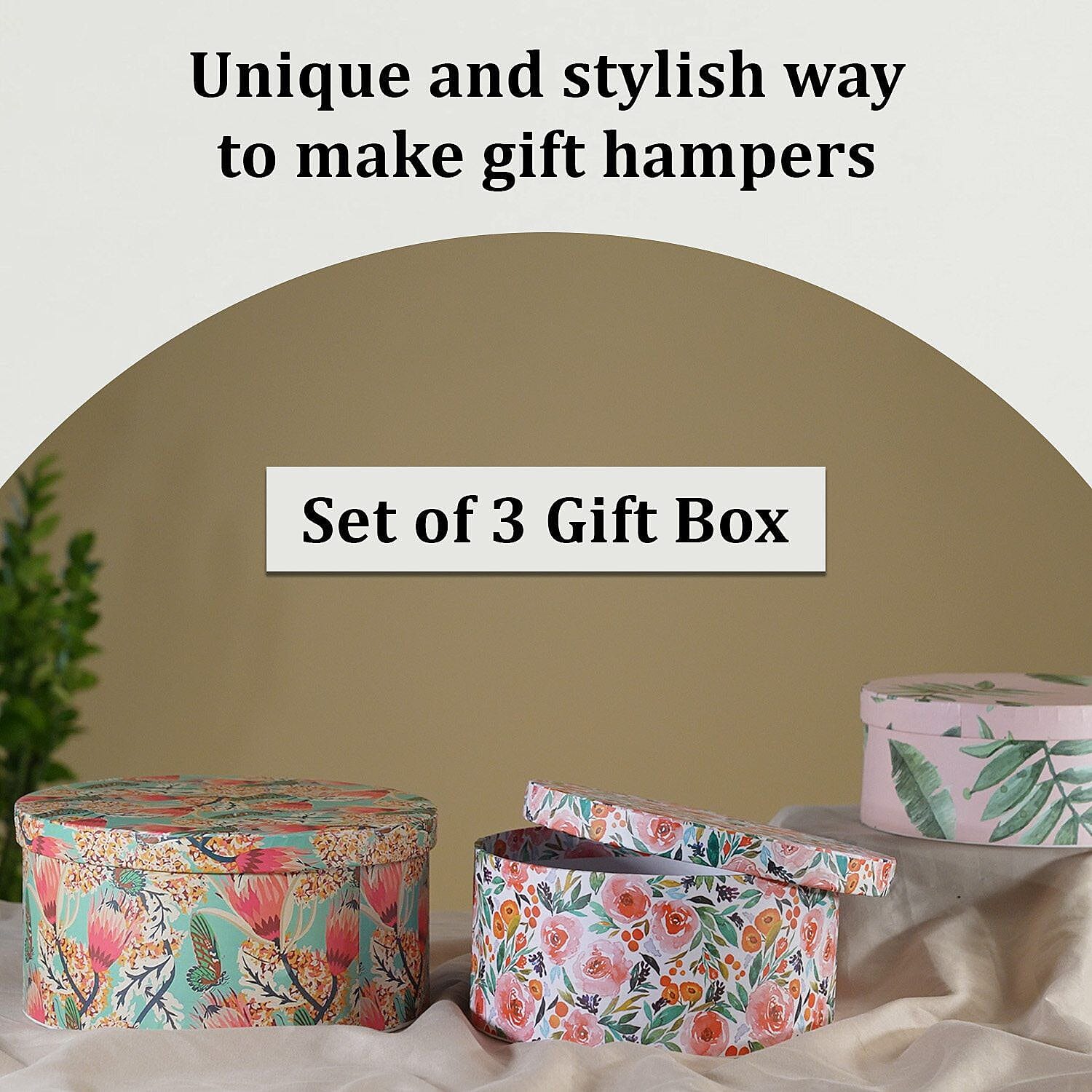Set of 3 -  Printed Round Multipurpose Gift Box - Multi