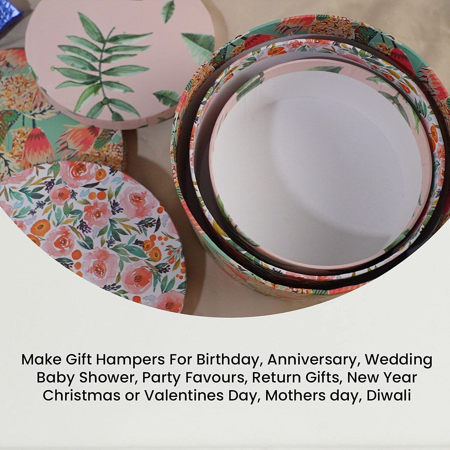 Set of 3 -  Printed Round Multipurpose Gift Box - Multi