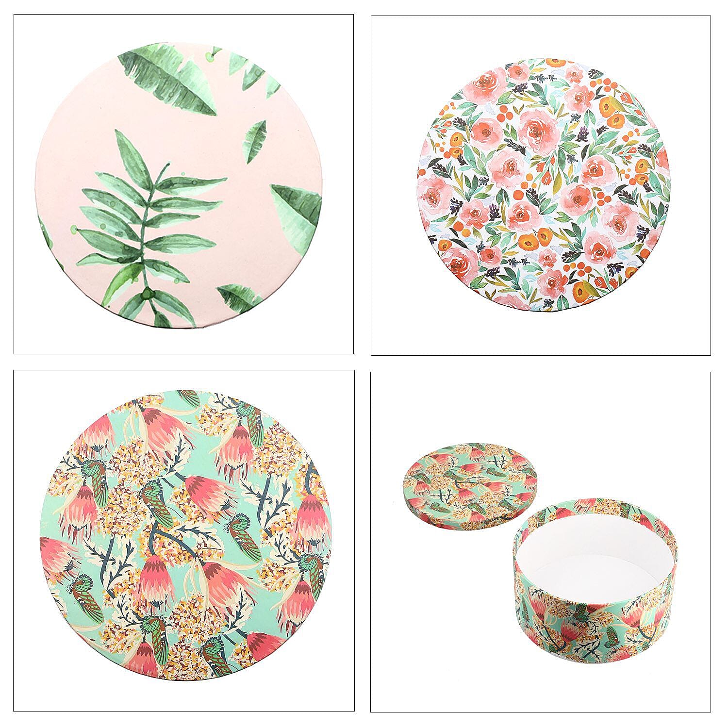 Set of 3 -  Printed Round Multipurpose Gift Box - Multi