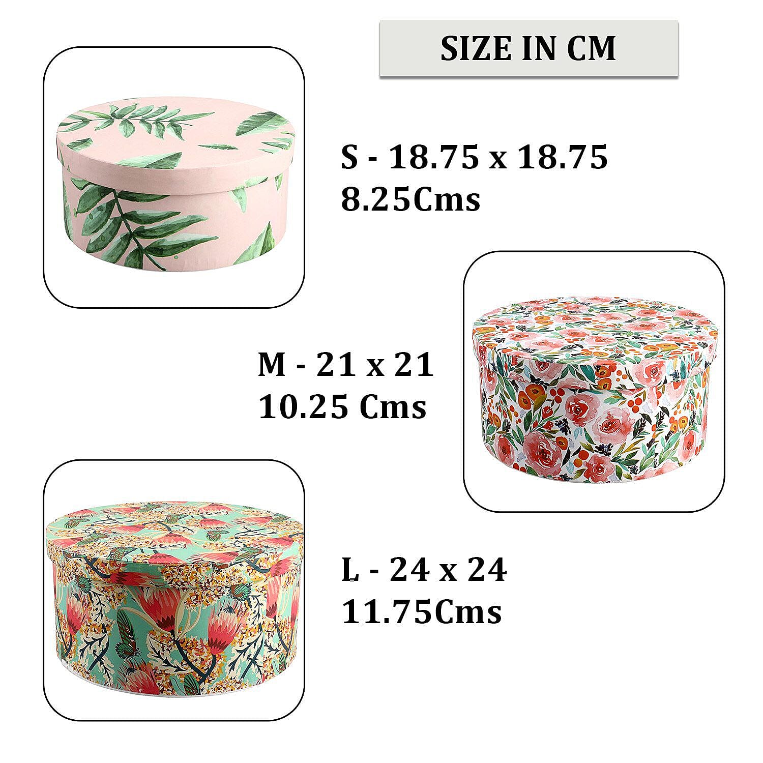 Set of 3 -  Printed Round Multipurpose Gift Box - Multi
