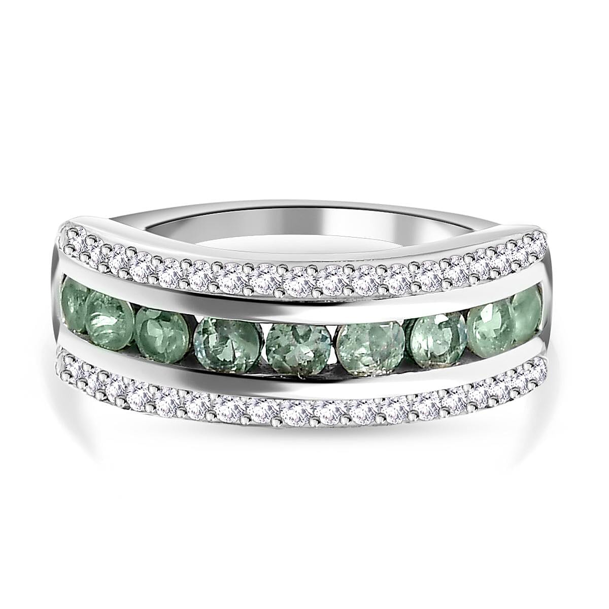 Alexandrite & Natural Zircon Ring in Platinum Overlay Sterling Silver 1.34 Ct.