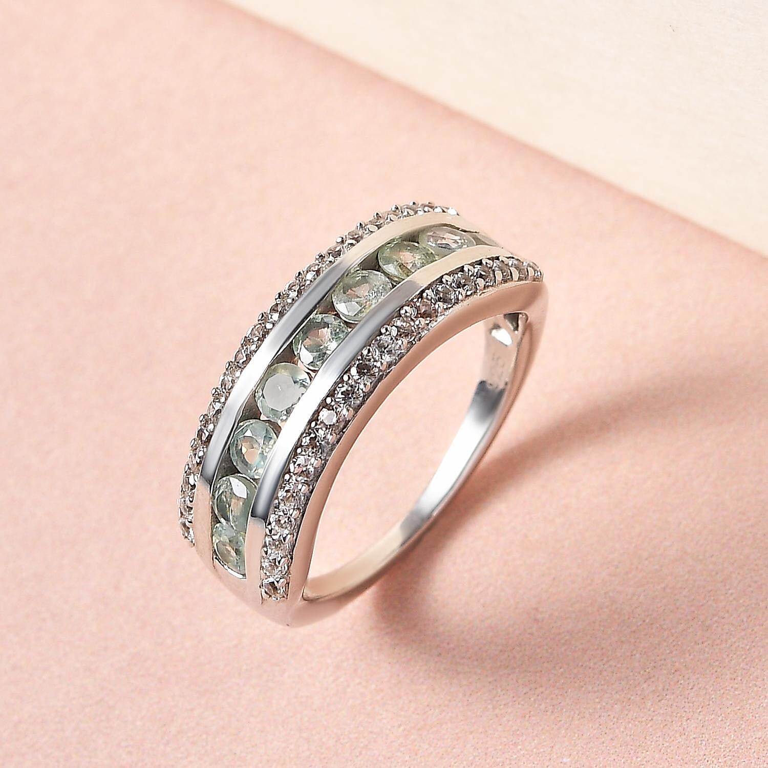 Alexandrite & Natural Zircon Ring in Platinum Overlay Sterling Silver 1.34 Ct.