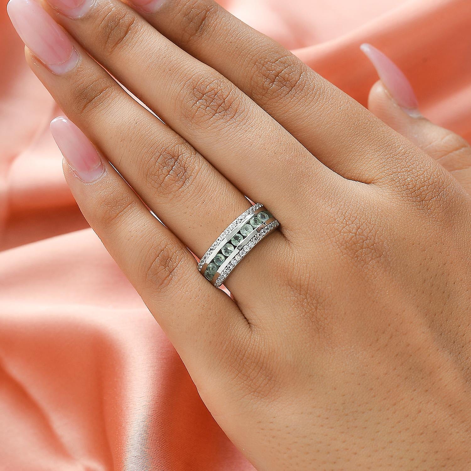 Alexandrite & Natural Zircon Ring in Platinum Overlay Sterling Silver 1.34 Ct.