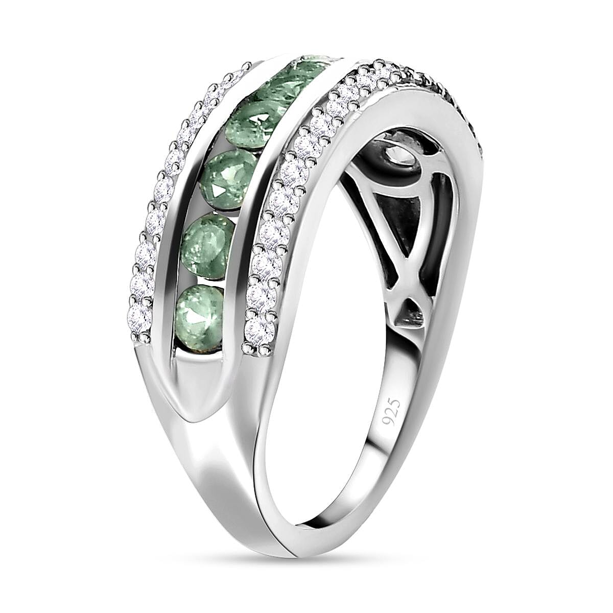 Alexandrite & Natural Zircon Ring in Platinum Overlay Sterling Silver 1.34 Ct.