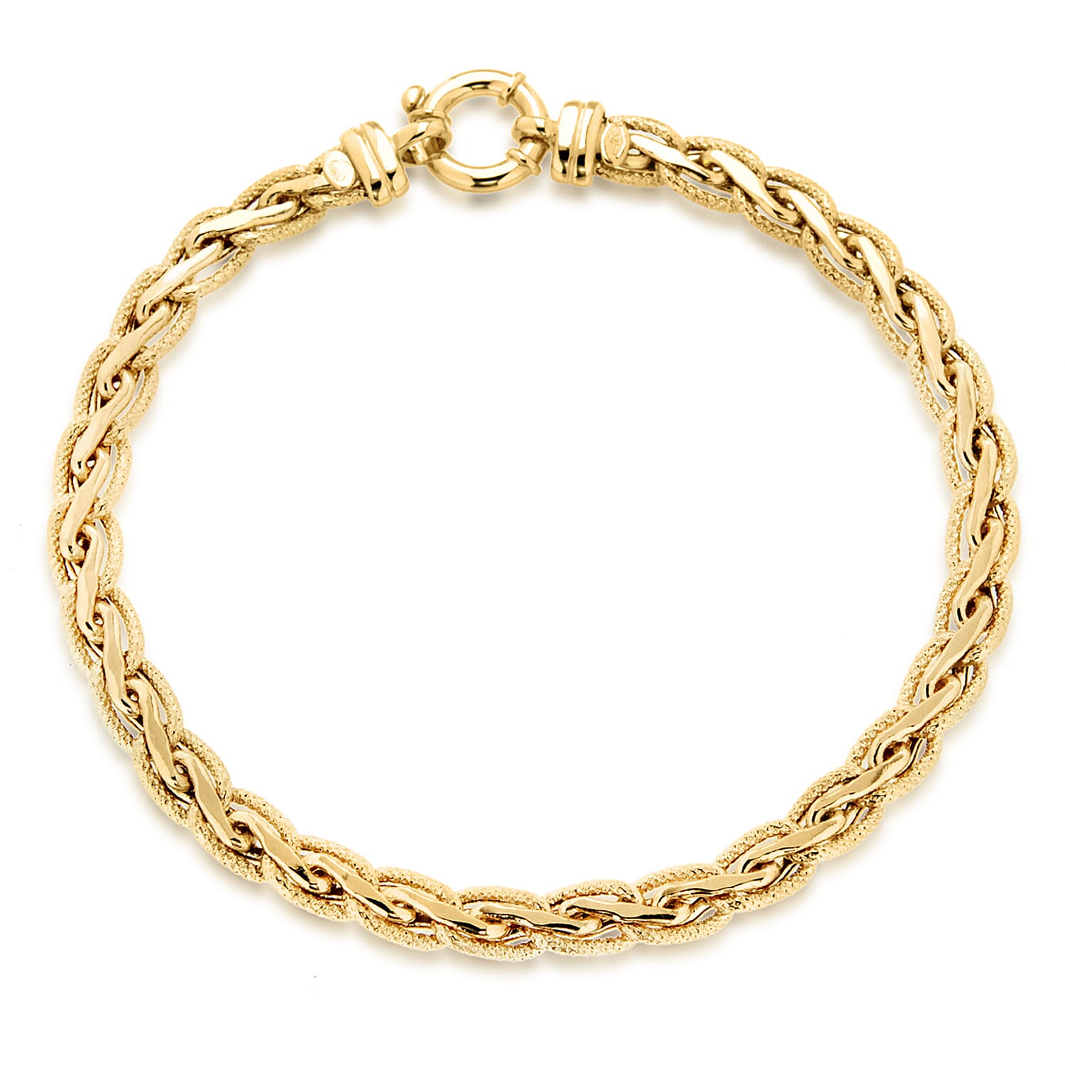 9K Yellow Gold 5mm Textured Spiga Bracelet 7.5 Inch