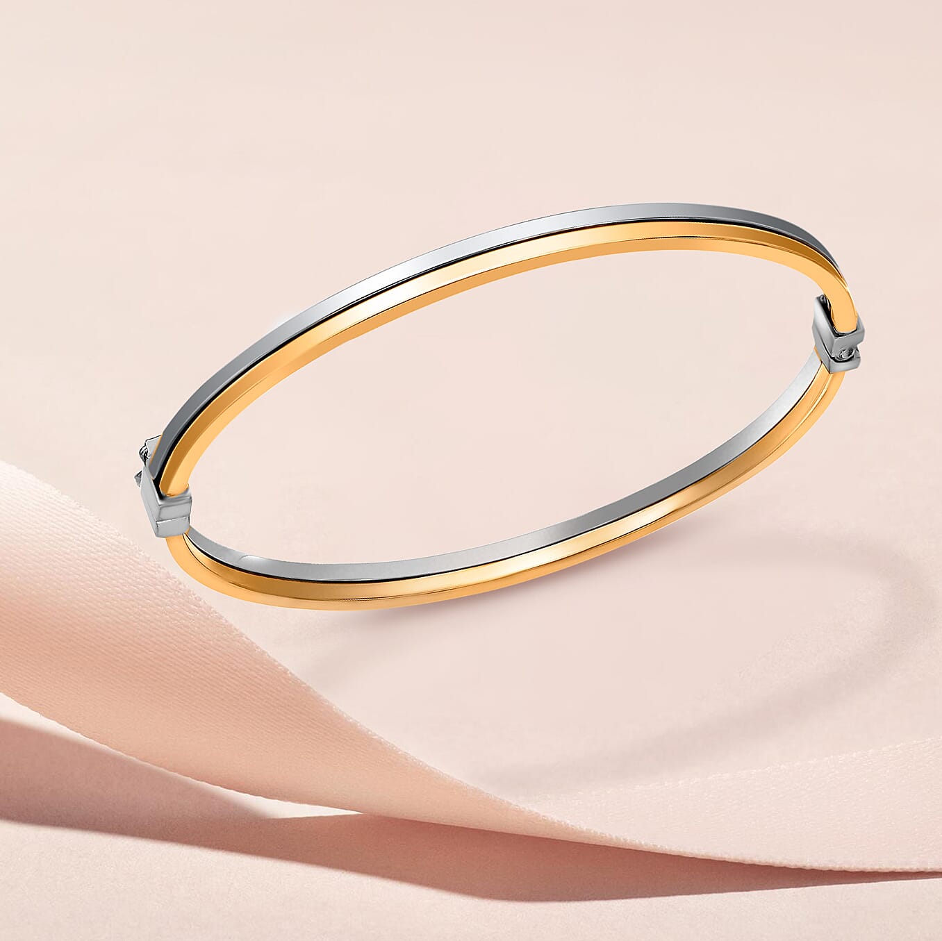 9K Two Colour Gold 4mm Double Tube Bangle