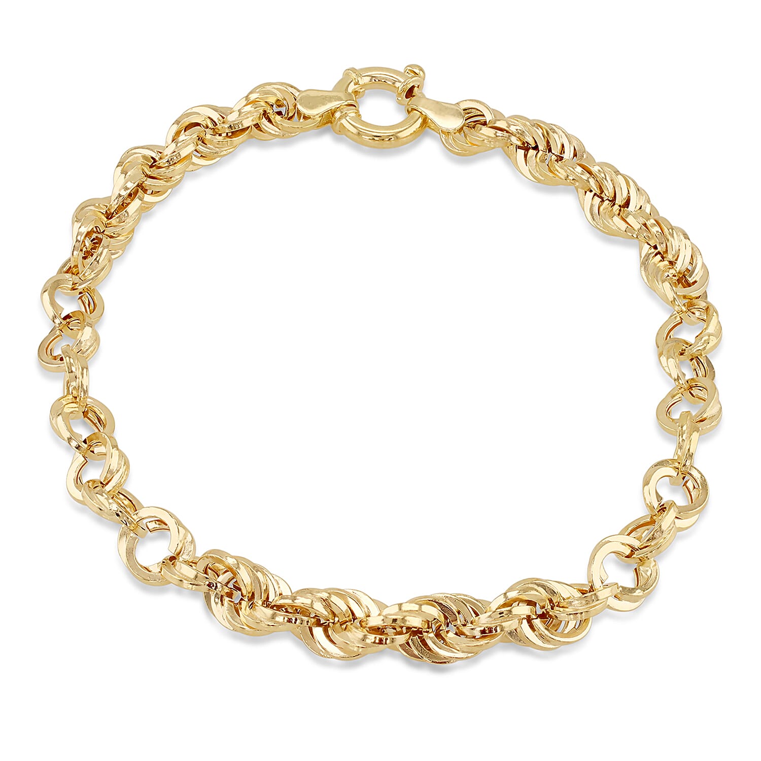 9K Yellow Gold Fancy Rope Link Bracelet 7.5 Inch
