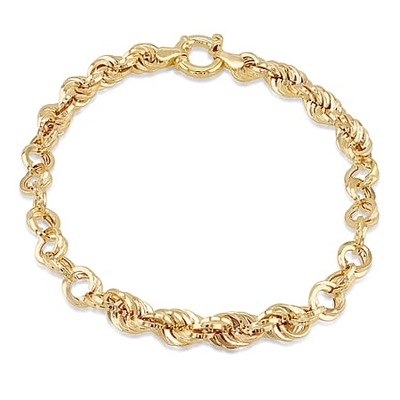 9K Yellow Gold Fancy Rope Link Bracelet 7.5 Inch