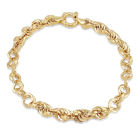 9K Yellow Gold Fancy Rope Link Bracelet 7.5 Inch