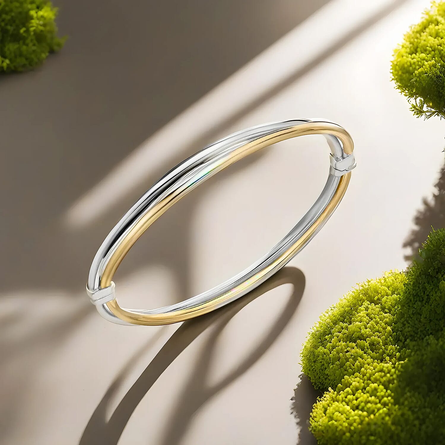 9K Two Colour Gold 5.5mm Double Crossover Bangle