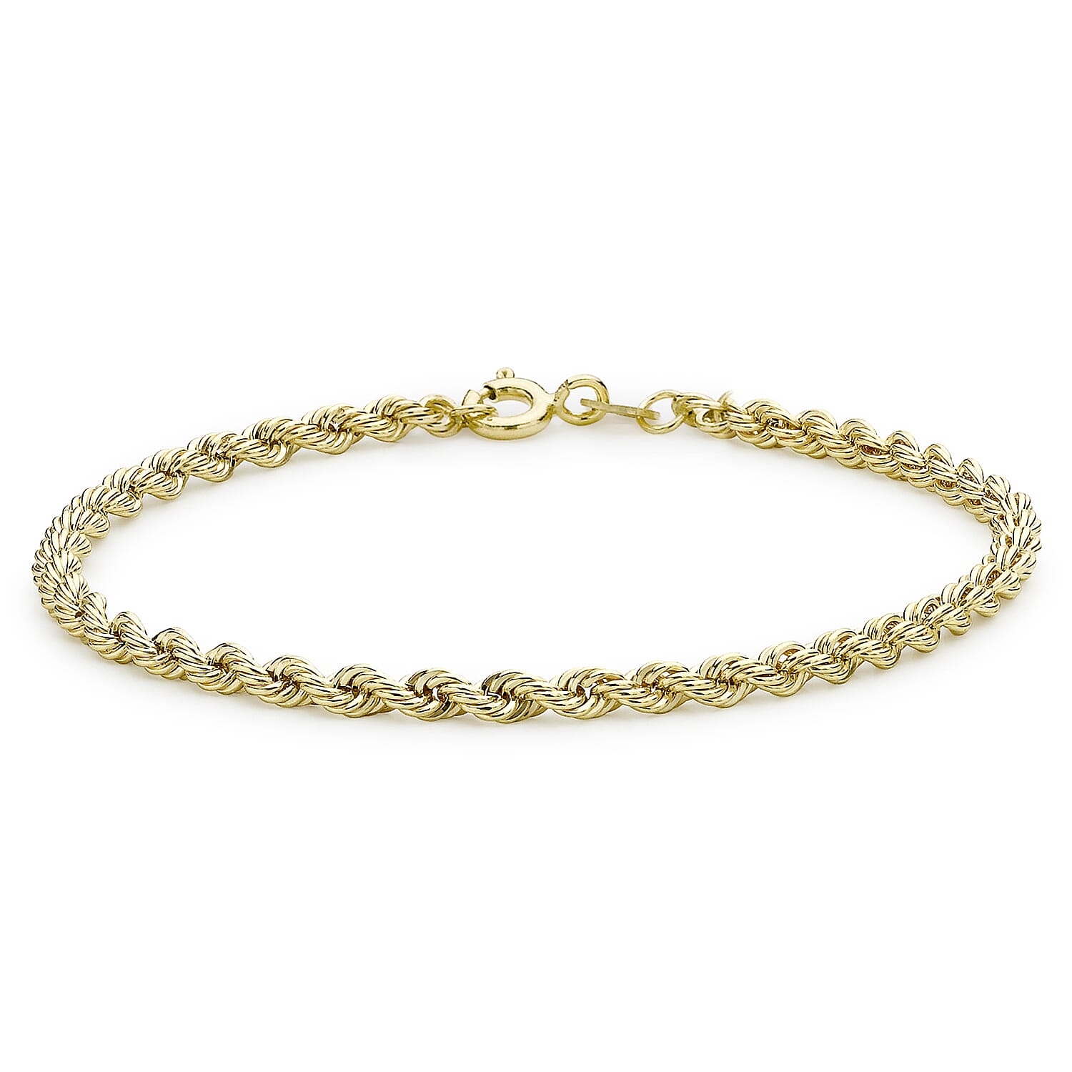 9K Yellow Gold Hollow Rope Chain Bracelet 7 Inch