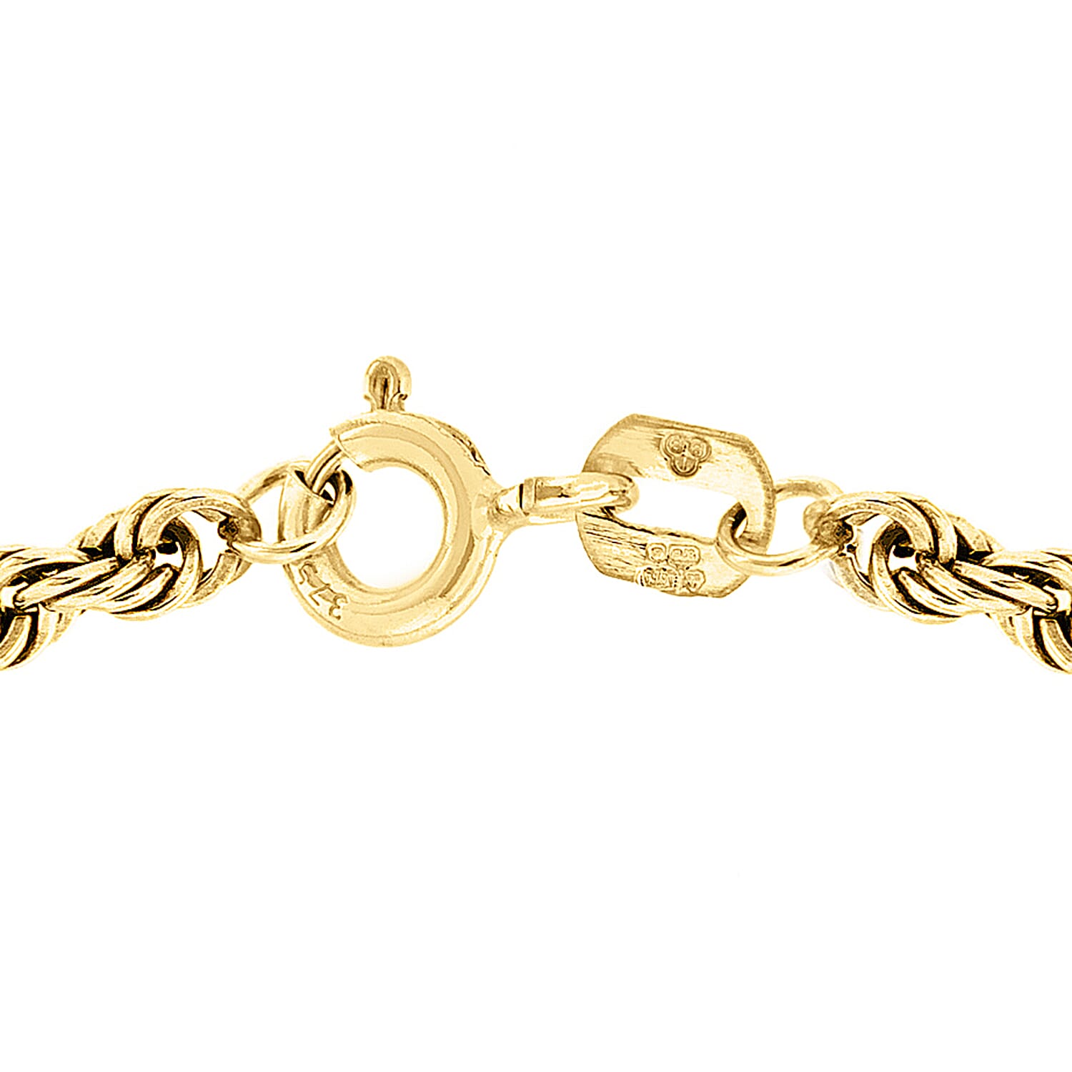 9K Yellow Gold Hollow Rope Chain Bracelet 7 Inch