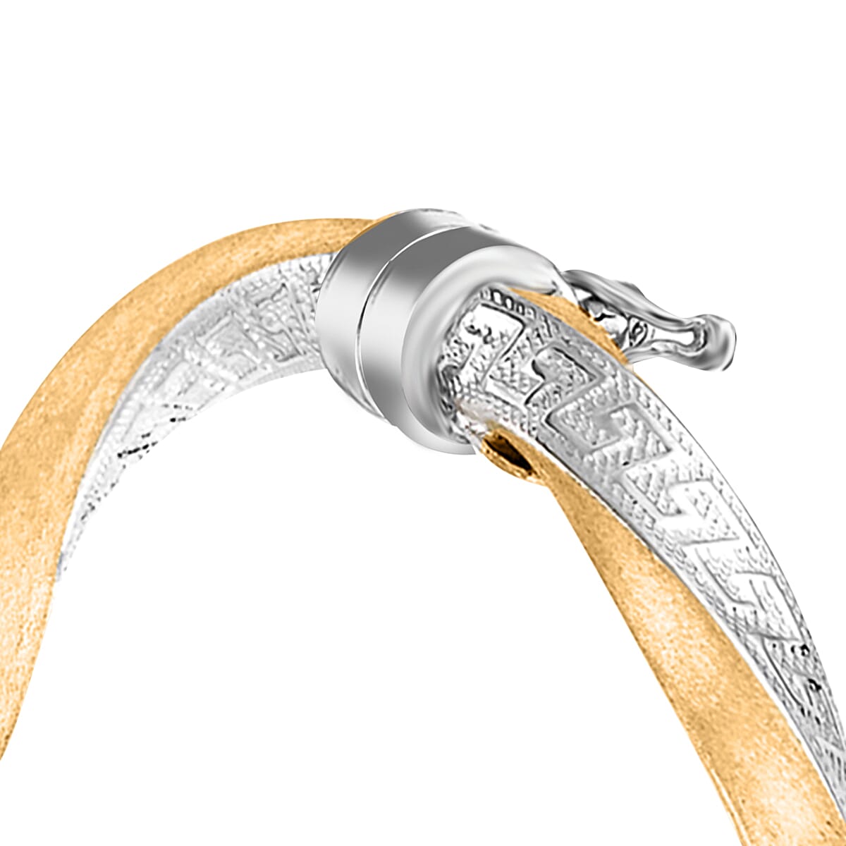 9K Two Colour Gold 4mm Greek Key Satin Twist Bangle
