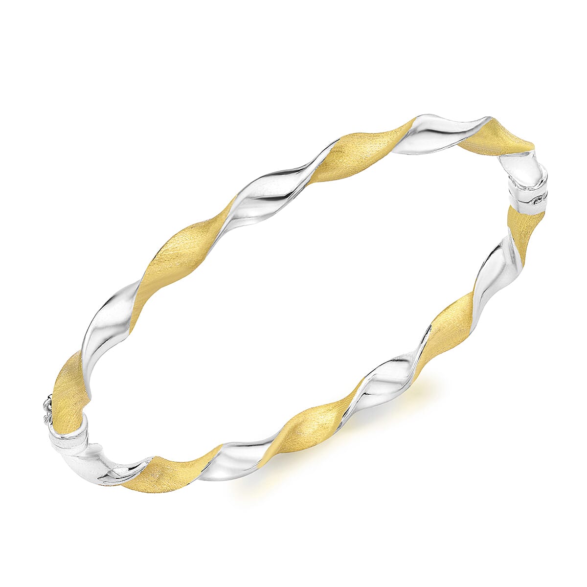 9K Two Colour Gold 5mm Polished And Satin Twist Bangle
