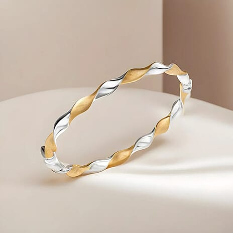 9K Two Colour Gold 5mm Polished And Satin Twist Bangle