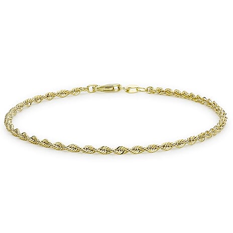 9K Yellow Gold Hollow Rope Chain Bracelet 7 Inch
