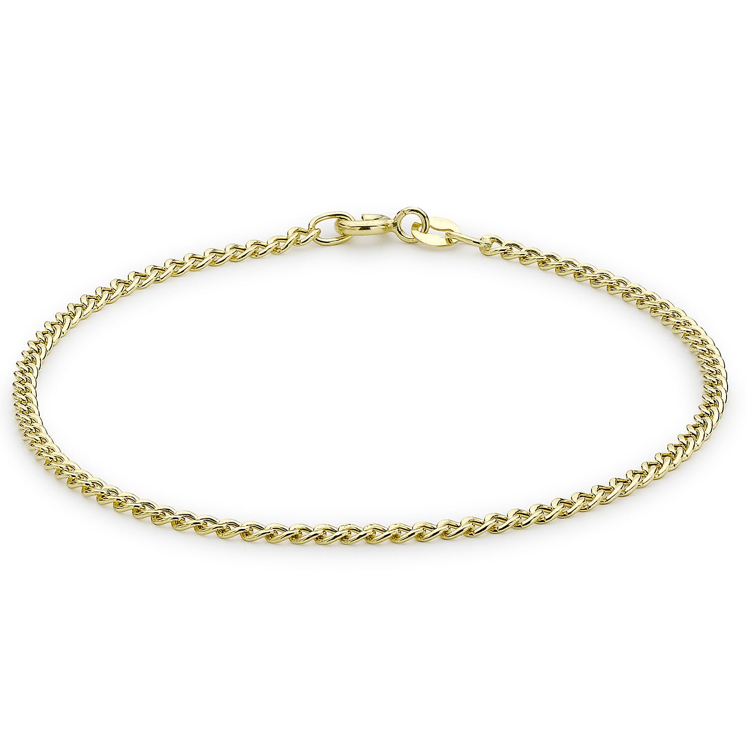 9K Yellow Gold 2mm Curb Chain Bracelet 7 Inch
